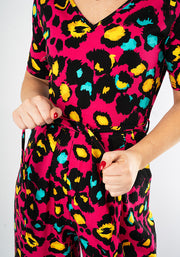 Adele Pink Animal Print Cotton Culotte Leg Jumpsuit