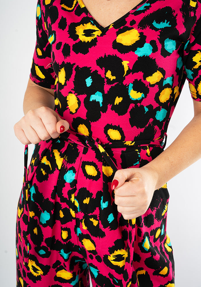 Adele Pink Animal Print Cotton Culotte Leg Jumpsuit