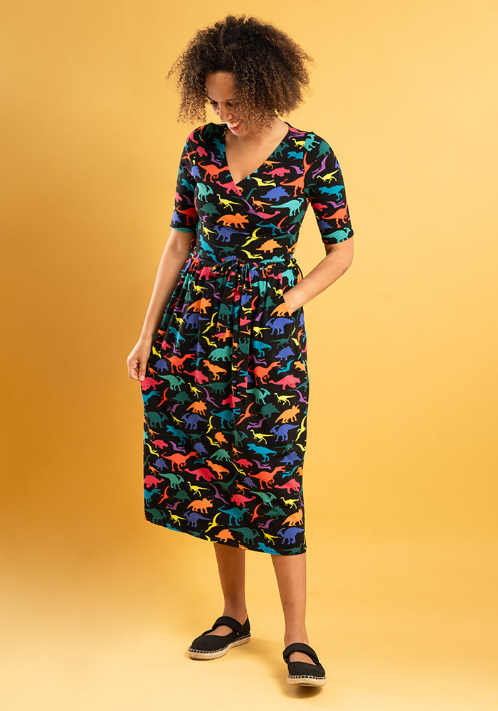 Sixth angle of Adelphi Multicoloured Dinosaur Print Cotton Midi Dress