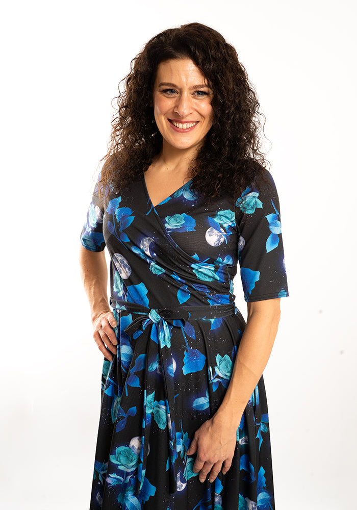 Seventh angle of Adena Moonlit Rose Print Swing Dress