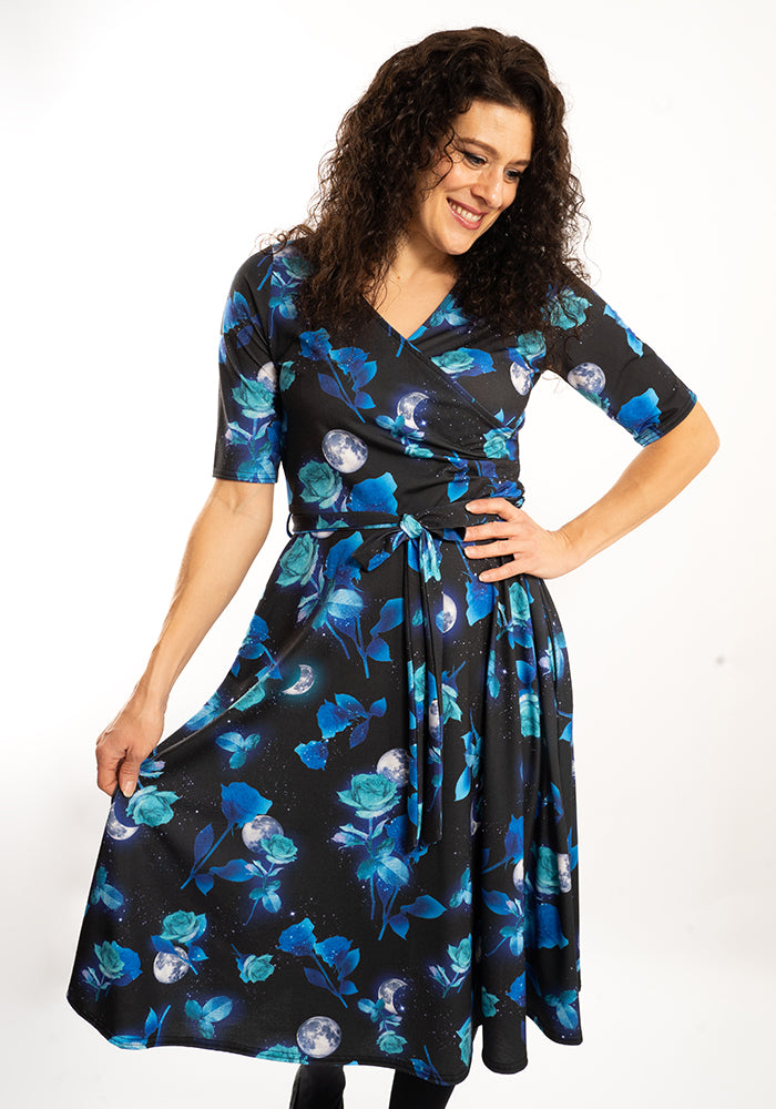 Fifth angle of Adena Moonlit Rose Print Swing Dress