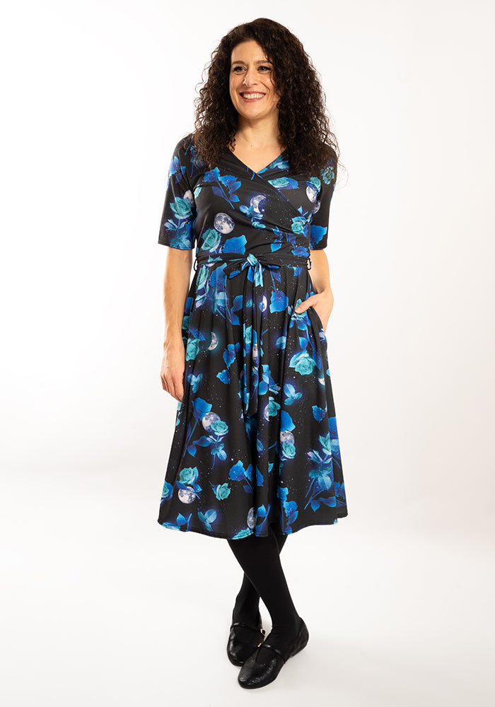 Third angle of Adena Moonlit Rose Print Swing Dress
