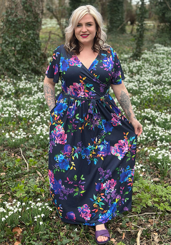 Front view of Adrianna Large Scale Floral Print Maxi Dress