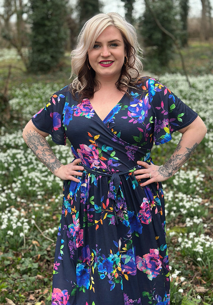 Third angle of Adrianna Large Scale Floral Print Maxi Dress