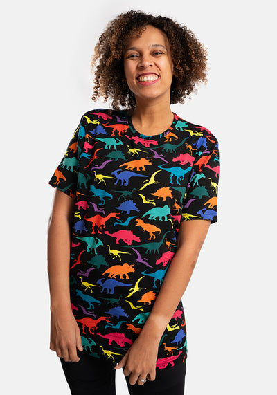 Adults Dinosaur Print Cotton T-Shirt (Adelphi)