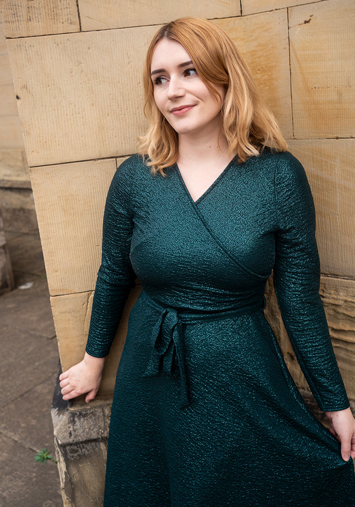 Eighth angle of Aelin Bottle Green Foil Midi Dress
