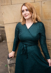 Aelin Bottle Green Foil Midi Dress