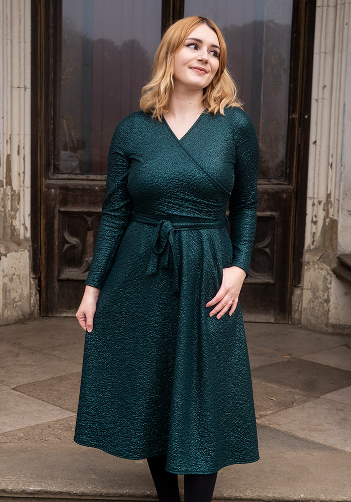 Seventh angle of Aelin Bottle Green Foil Midi Dress