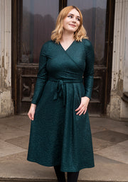 Aelin Bottle Green Foil Midi Dress