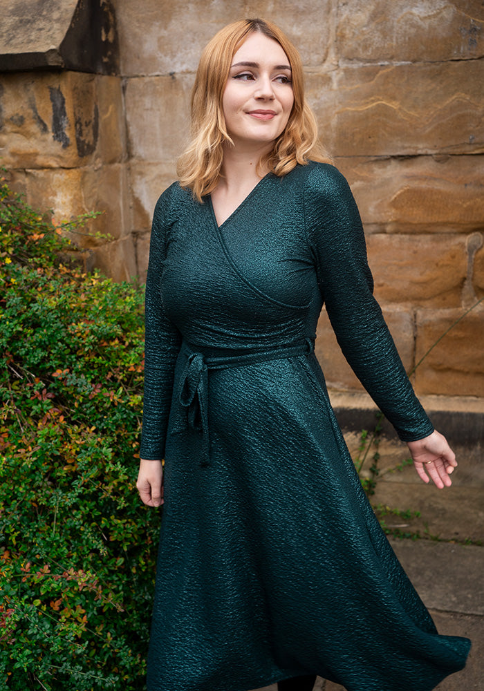 Fifth angle of Aelin Bottle Green Foil Midi Dress