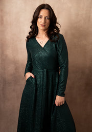 Aelin Bottle Green Foil Midi Dress