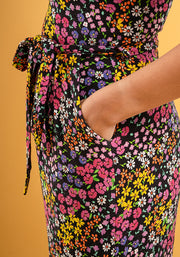 Aggie Black Ditsy Print Viscose Culotte Leg Jumpsuit