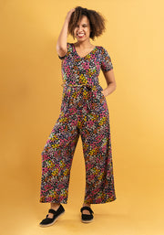 Aggie Black Ditsy Print Viscose Culotte Leg Jumpsuit
