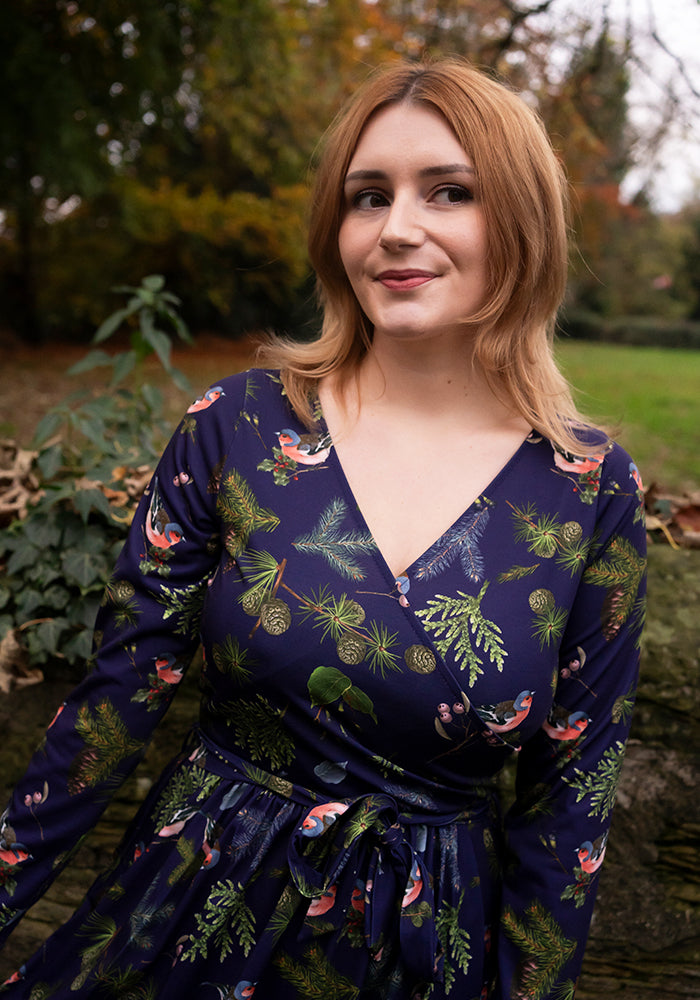 Agnes Bird & Pinecone Print Midi Dress