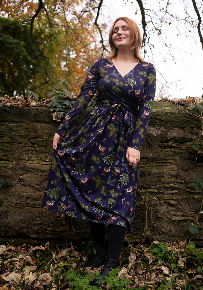 Agnes Bird & Pinecone Print Midi Dress