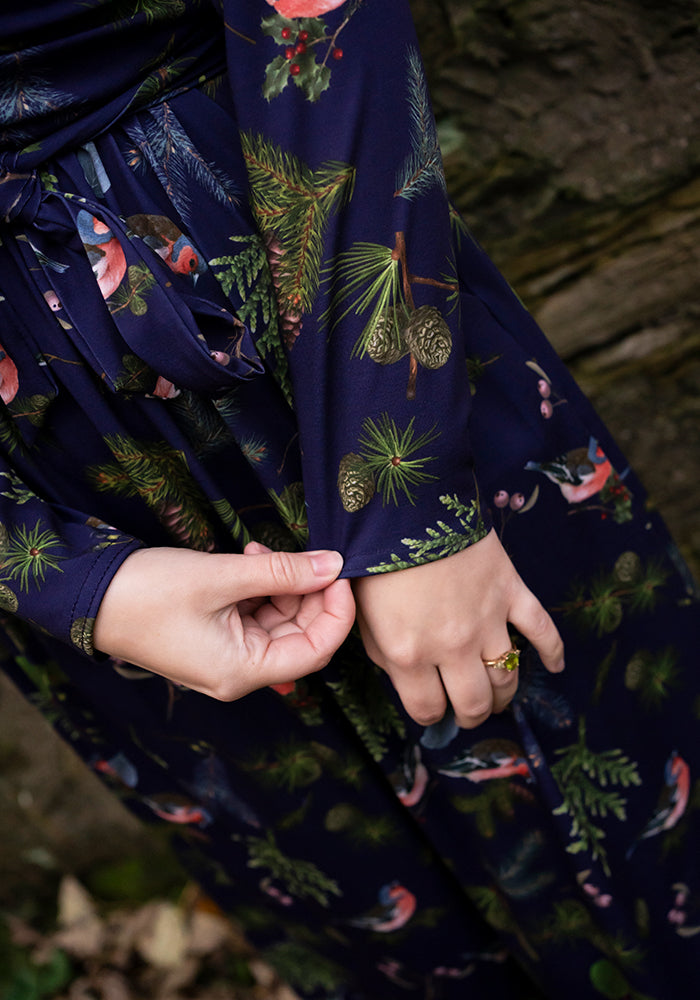 Agnes Bird & Pinecone Print Midi Dress