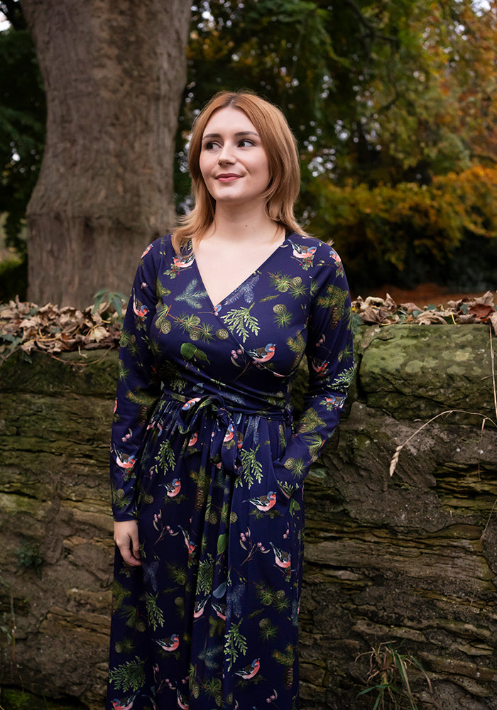 Agnes Bird & Pinecone Print Midi Dress