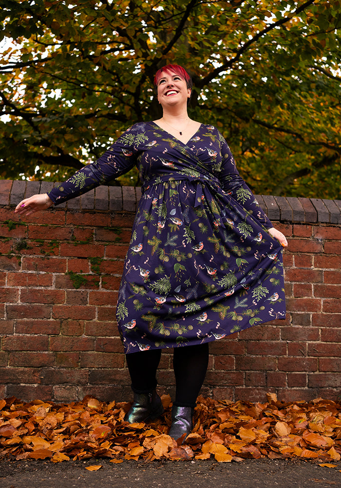 Third angle of Agnes Bird &amp; Pinecone Print Midi Dress