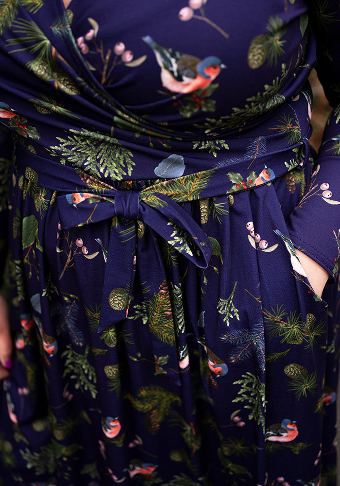 Agnes Bird & Pinecone Print Midi Dress
