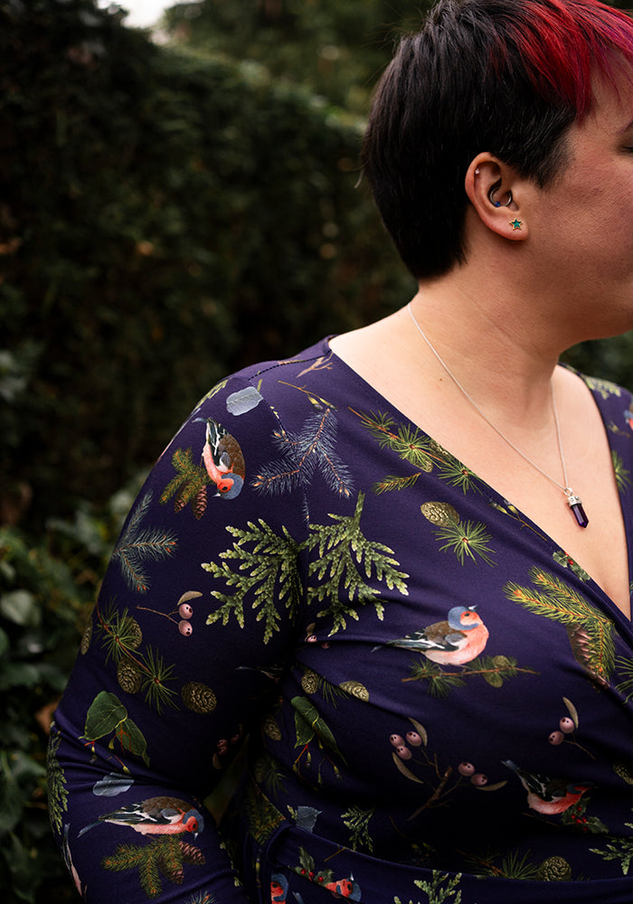 Fourth angle of Agnes Bird &amp; Pinecone Print Midi Dress
