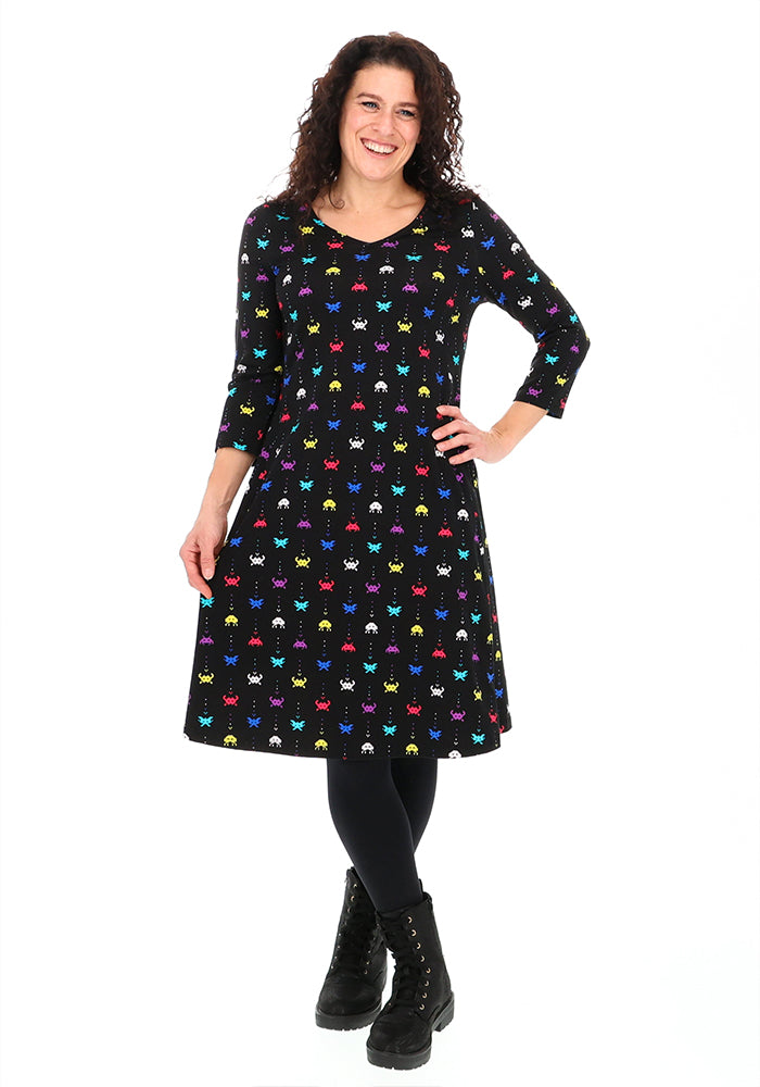 Aisle Retro Invaders Print Cotton Trapeze Dress