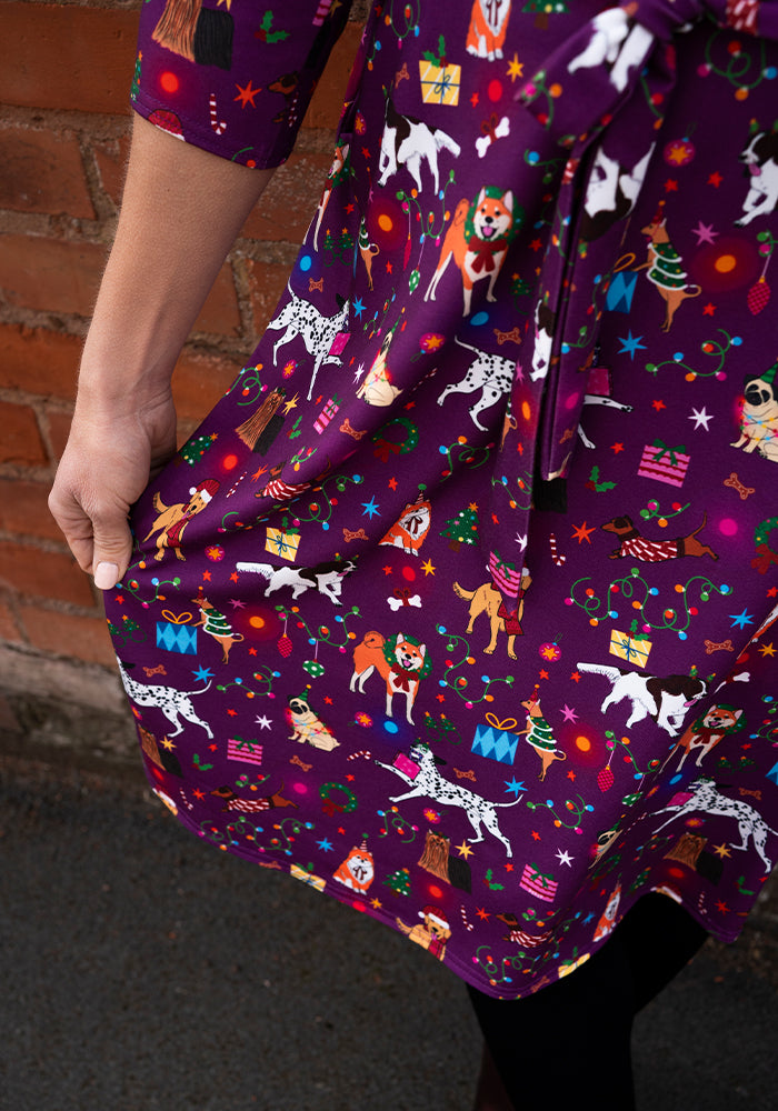 Alabaster Christmas Dogs Print Dress