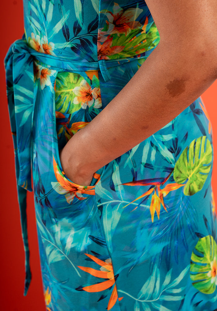 Alani Tropical Leaves Print Cotton Maxi Dress