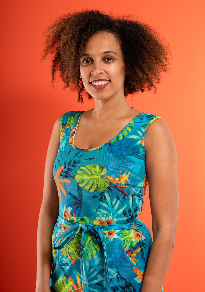 Alani Tropical Leaves Print Cotton Maxi Dress