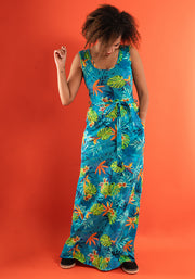 Alani Tropical Leaves Print Cotton Maxi Dress