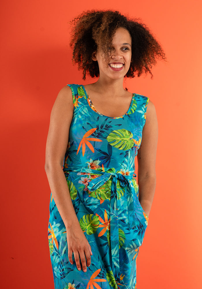 Alani Tropical Leaves Print Cotton Maxi Dress
