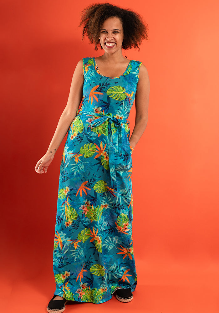 Alani Tropical Leaves Print Cotton Maxi Dress