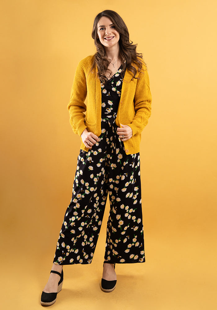 Albie Daisy & Bee Print Cotton Culotte Leg Jumpsuit
