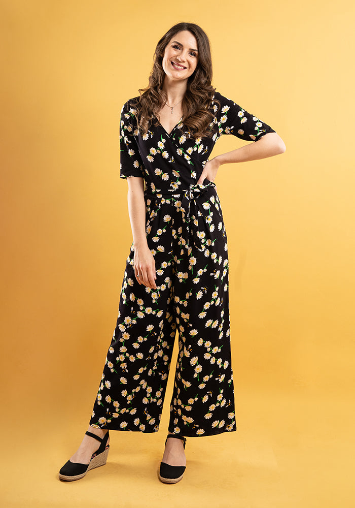 Albie Daisy & Bee Print Cotton Culotte Leg Jumpsuit