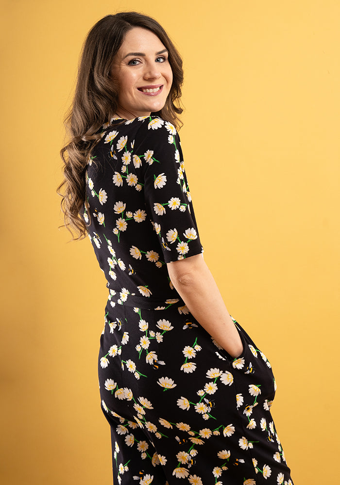Albie Daisy & Bee Print Cotton Culotte Leg Jumpsuit