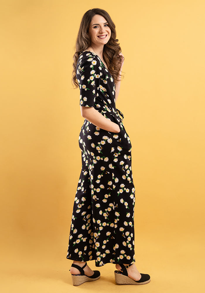 Albie Daisy & Bee Print Cotton Culotte Leg Jumpsuit