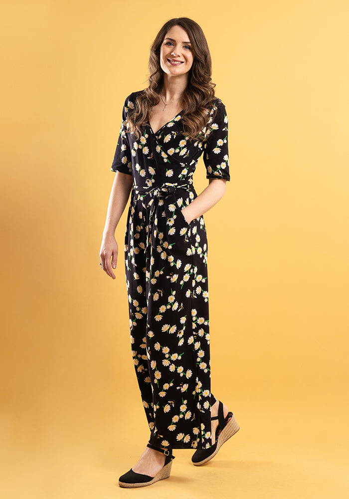 Albie Daisy & Bee Print Cotton Culotte Leg Jumpsuit