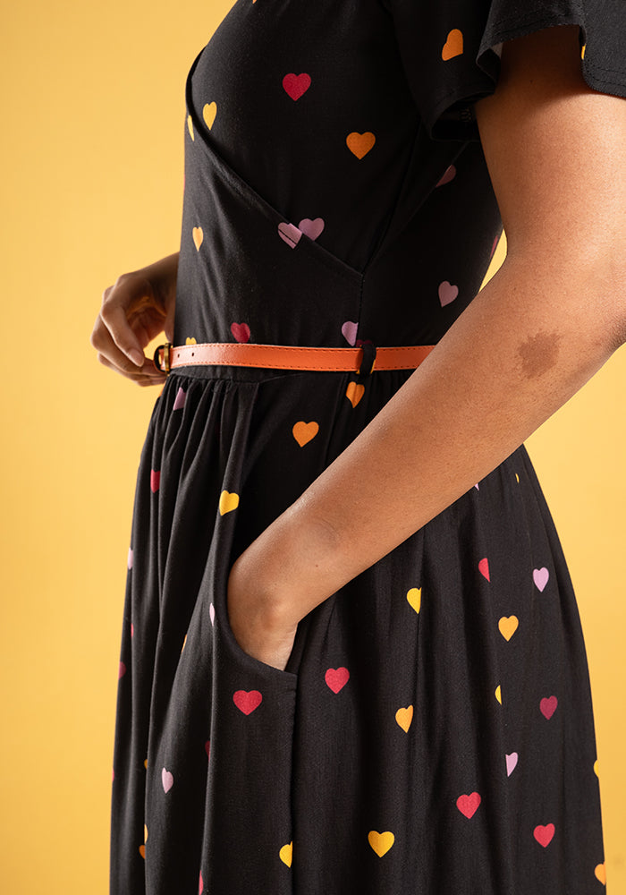 Alexis Black Rainbow Heart Print Midi Dress
