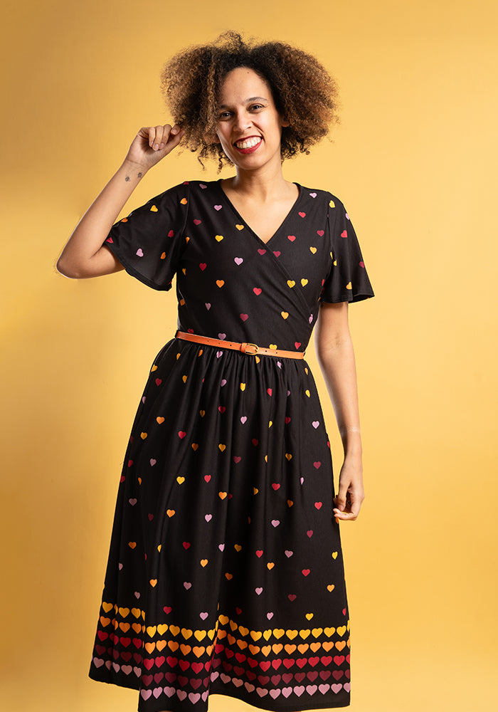 Alexis Black Rainbow Heart Print Midi Dress