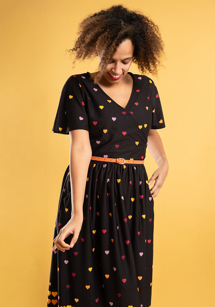 Alexis Black Rainbow Heart Print Midi Dress