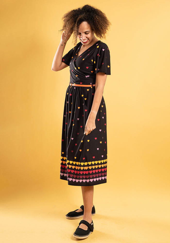 Alexis Black Rainbow Heart Print Midi Dress