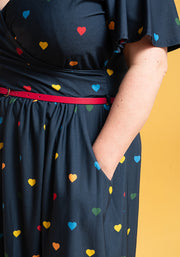 Alexis Navy Rainbow Heart Print Midi Dress