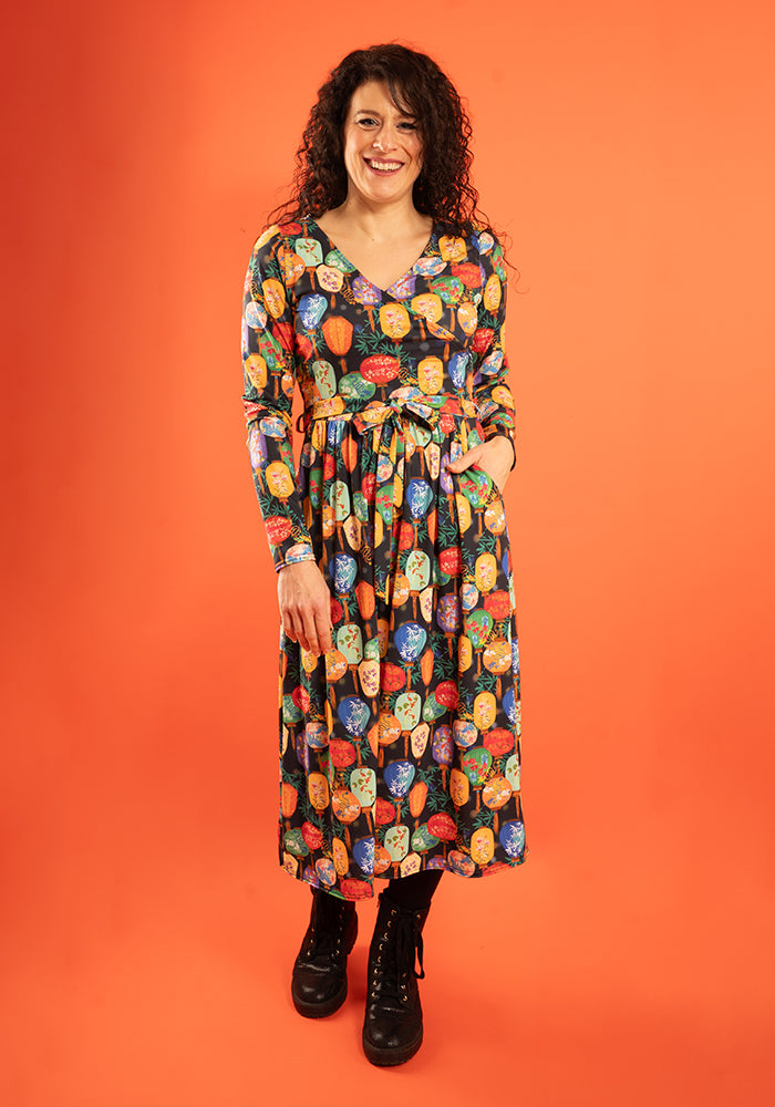 Third angle of Aliona Lanterns Print Jersey Midi Dress