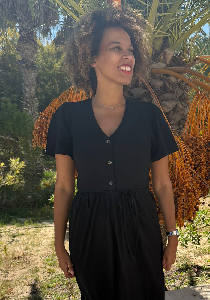 Second angle of Alison Black Button Front Cotton Midaxi Dress