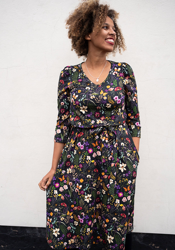 Twelfth angle of Alizia Pressed Floral Print Midi Cotton Dress