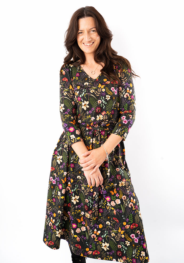 Third angle of Alizia Pressed Floral Print Midi Cotton Dress