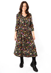 Alizia Pressed Floral Print Midi Cotton Dress