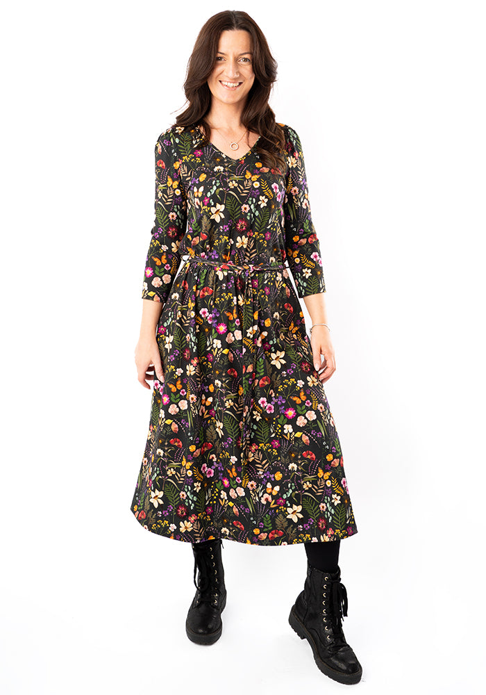Alizia Pressed Floral Print Midi Cotton Dress