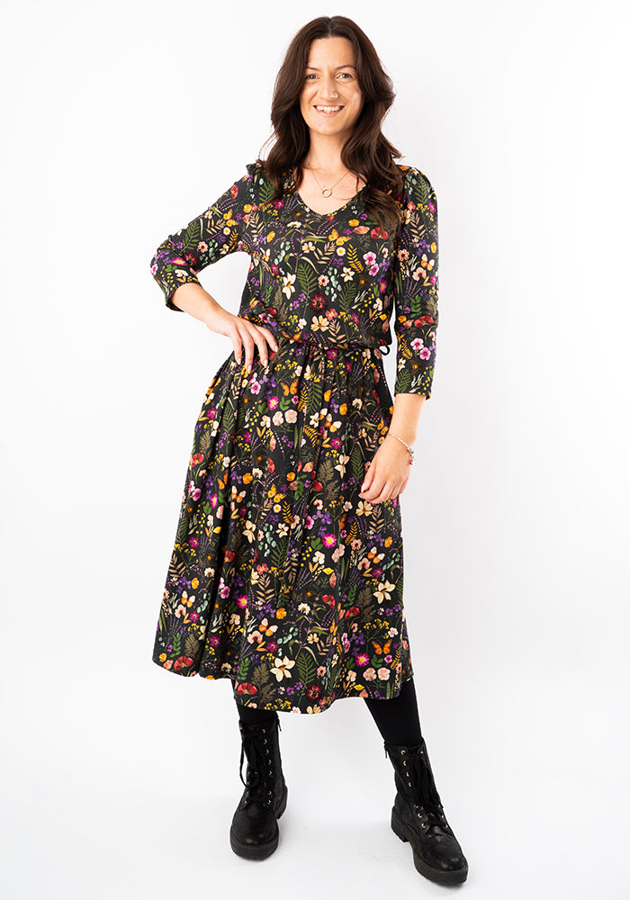 Alizia Pressed Floral Print Midi Cotton Dress