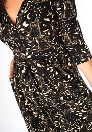 Alora Mystical Cats Print Cotton Midi Dress