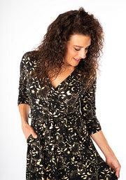 Alora Mystical Cats Print Cotton Midi Dress